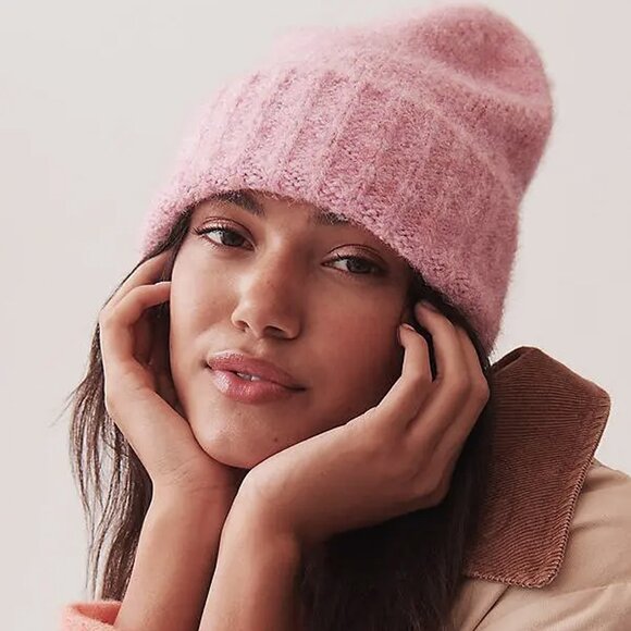 ANTHROPOLOGIE Pink Ribbed Knit Beanie, One Size, NWT - Picture 3 of 3